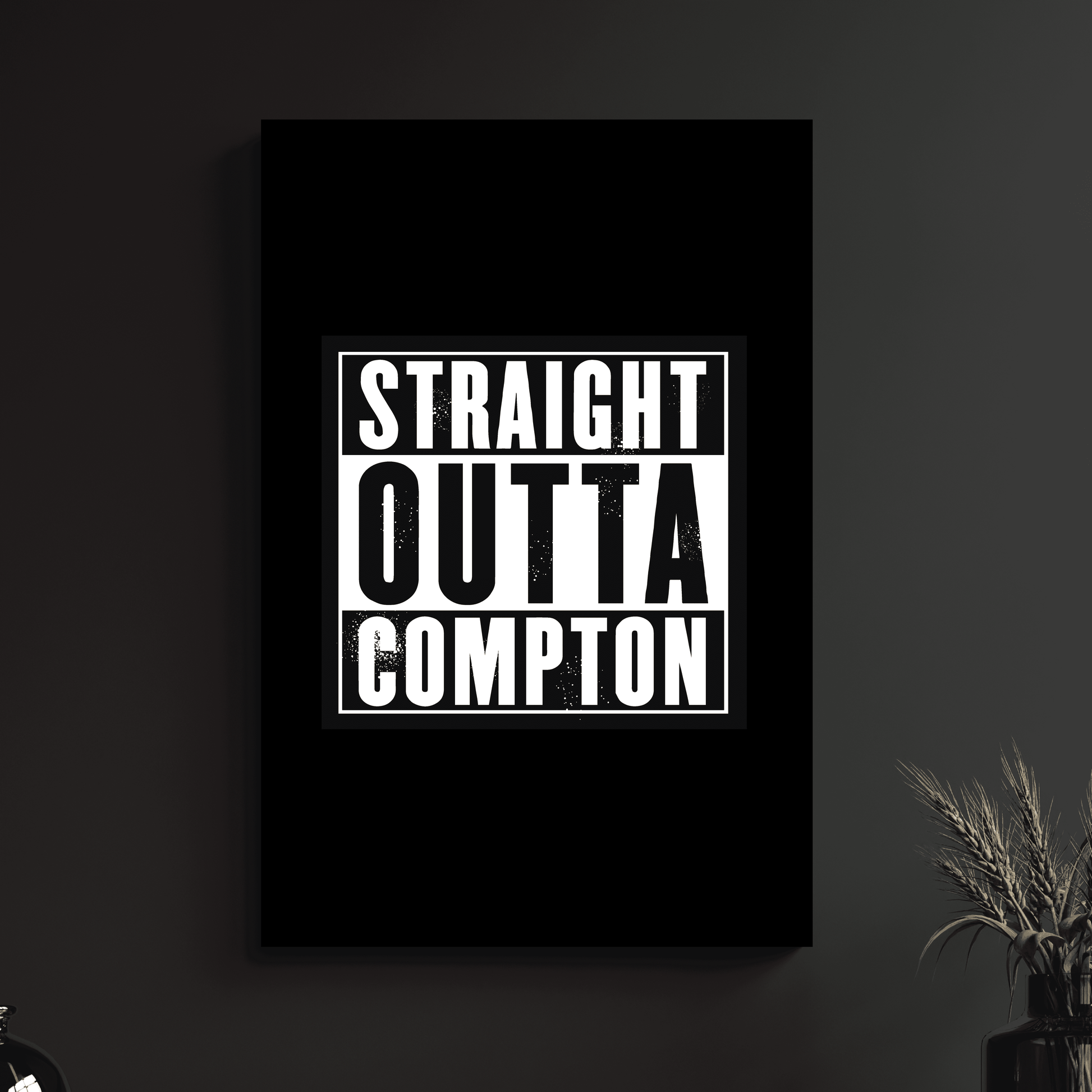 a black and white poster with the words straight outa compton