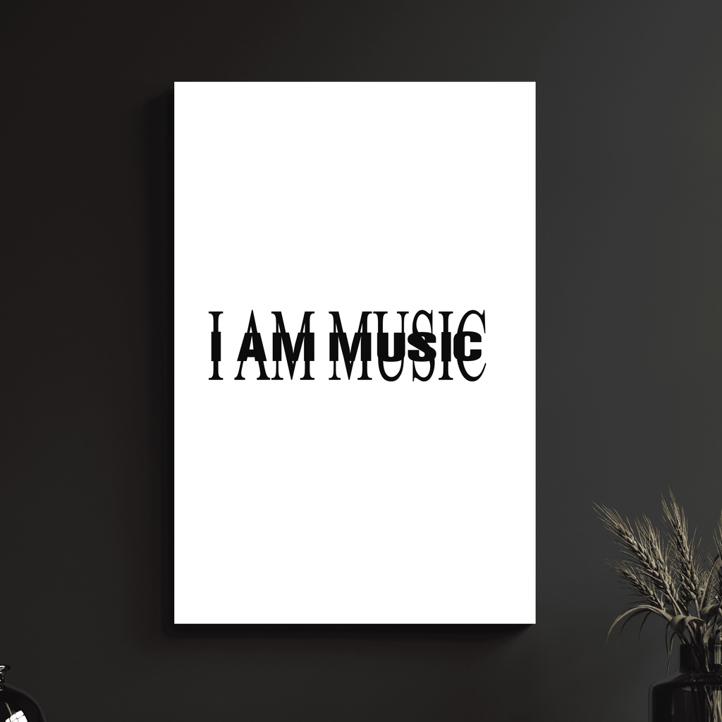a black and white picture with the words i am music on it